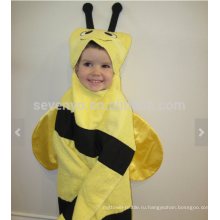 Пчела полотенце с капюшоном - желтая Пчелка с черными полосками и усиками, 100% хлопок